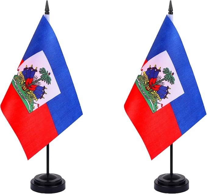 Haiti Desk Flag 12" Solid Pole Deluxe Set Haitians Flags Banner Mini Small by Unknown
