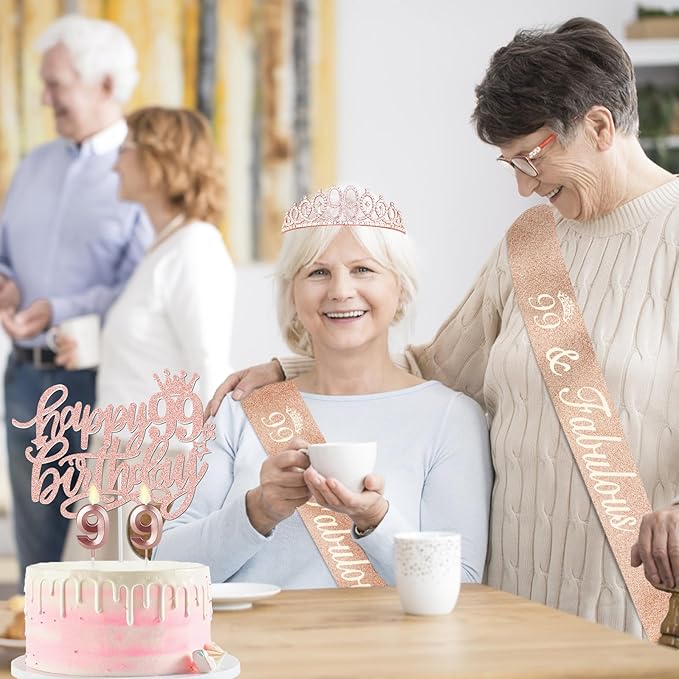 99th Birthday Decorations for Women Including Birthday Sash and Tiara, Candles - Image 5