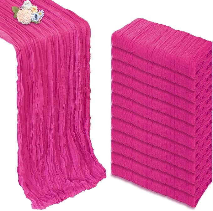 12 Pack Hot Pink Cheesecloth Table Runner 10ft Boho Gauze Fabric Cheese Cloth by Pepmily