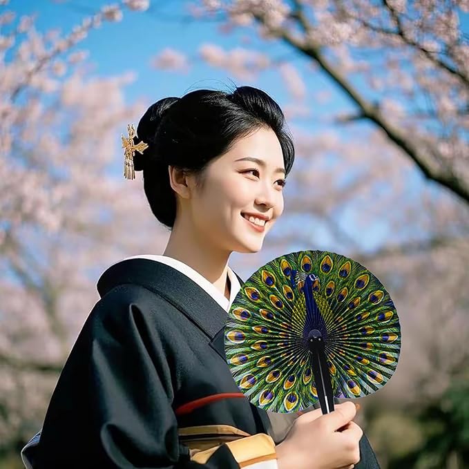 10 Pcs 10" Safari Print Peacock Fans Decorations Animal Folding Paper Hand Fans - Image 4