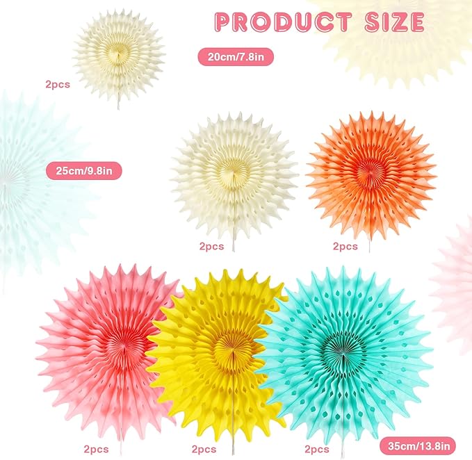 12PCS Paper Fans Colorful Rainbow Pastel Party Decorations Tissue Paper Flowers - Image 4