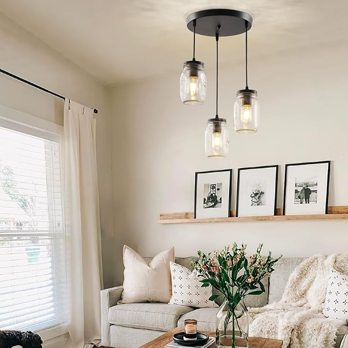 Mason Jar Light Fixtures, 3 Lights Farmhouse Mason Jar Pendant Light, Glass Jar - Image 4
