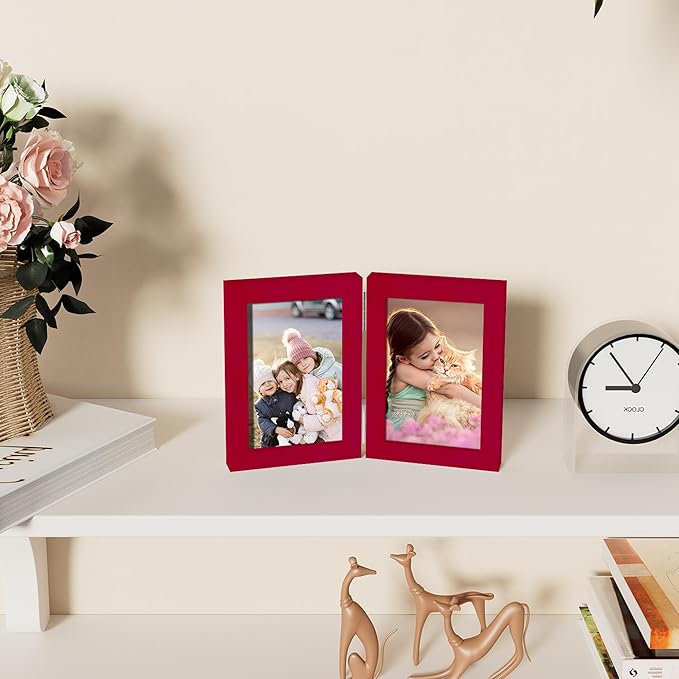decorUhome Double 4x6 Picture Frame Vertical, Engineered Wood Bifold Photo Frame - Image 2