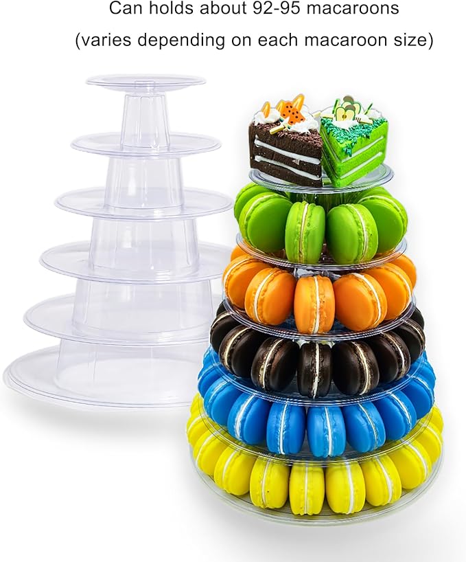 6 Tiers Macaroon Tower Stand, Round Macaron Tower Cake Display Rack Plastic - Image 2