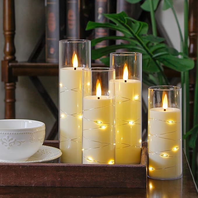 Ivory Flameless Candles with Remote and String Light, 2.2"x 5" - Image 4