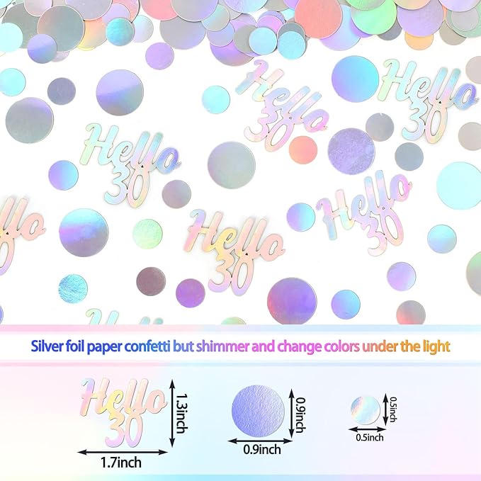 Hello 30 Birthday Confetti for Tables Iridescent Circle Dots Happy 30th - Image 2