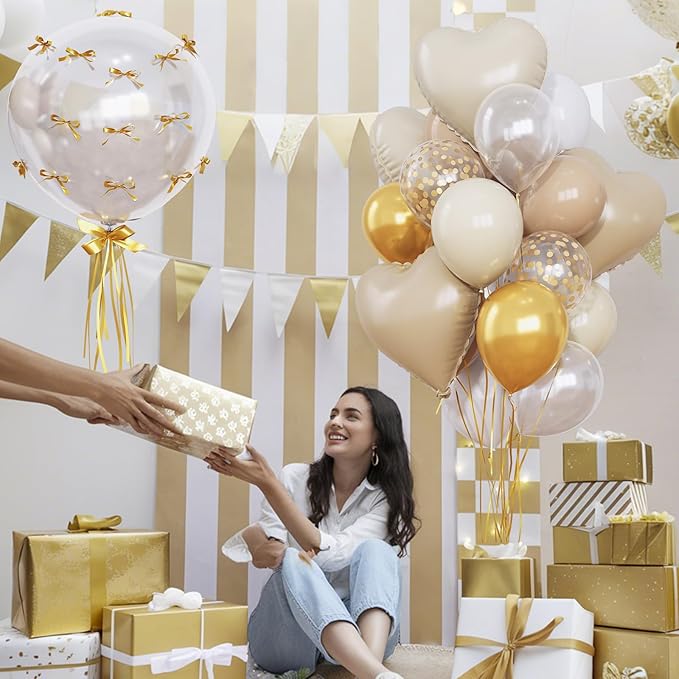 Sand White and Gold Balloons Beige Heart Balloon as Engagement Party Decorations - Image 3