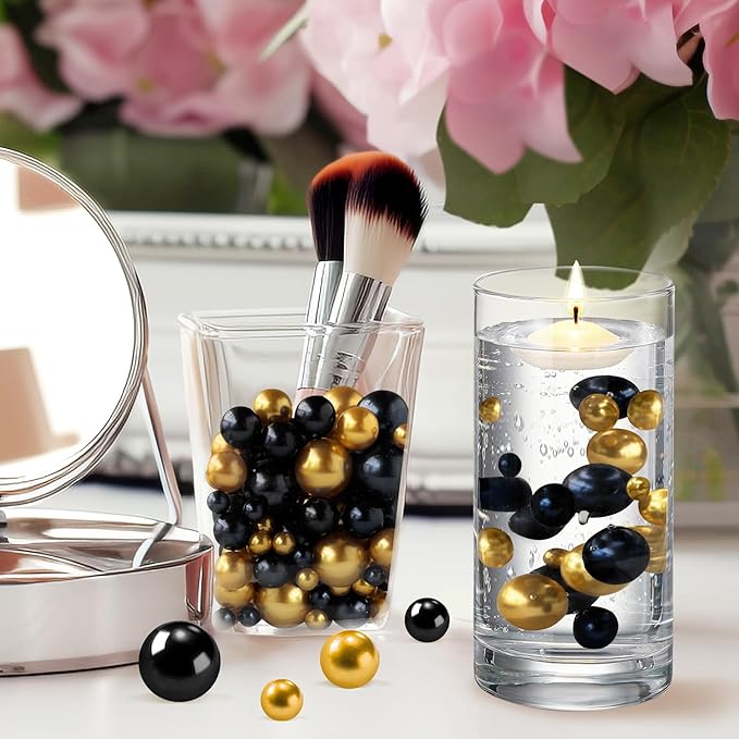 300Pcs Black&Gold Polished No Hole Faux Pearl Beads - Image 5