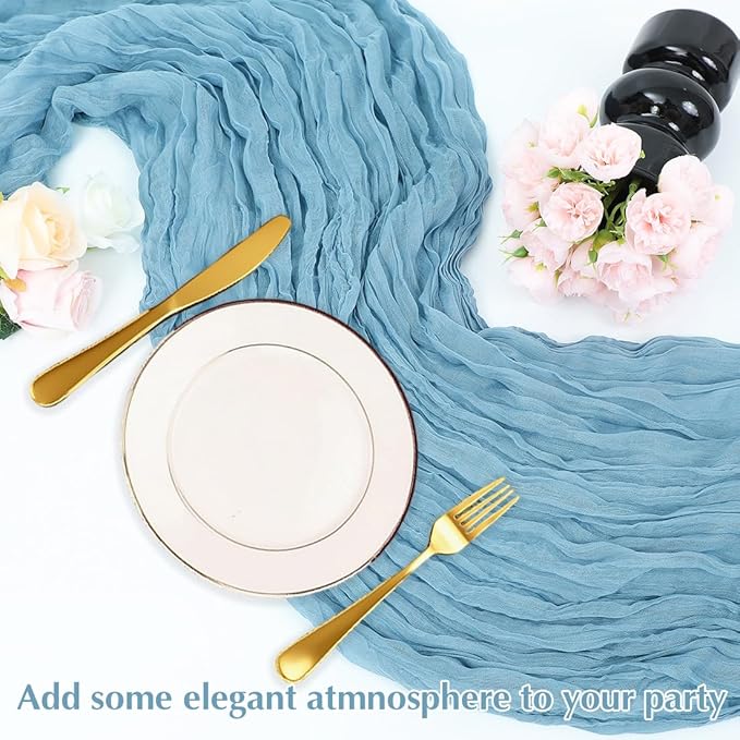 10 Pack Baby Blue Cheesecloth Table Runner -21*120Inch Long Boho Wedding Table - Image 5