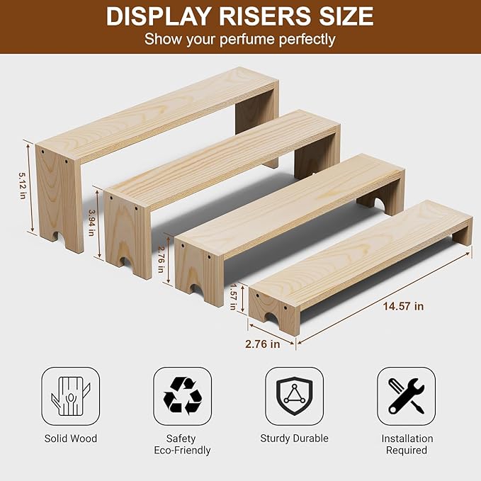 14 Inch Large Wooden Tiered Riser Display Stands, 2 Set Stackable Wooden - Image 9