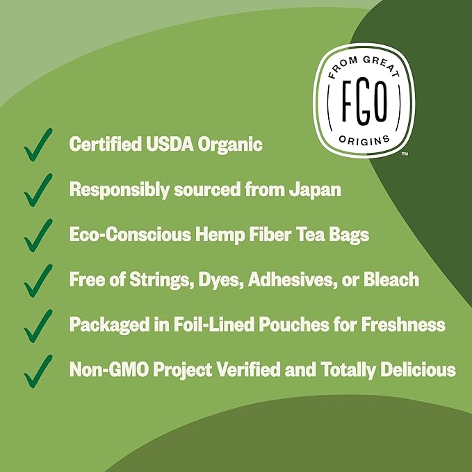 FGO Organic Japanese Matcha + Green Tea, Eco-Conscious Tea Bags, Resealable Bag - Image 4