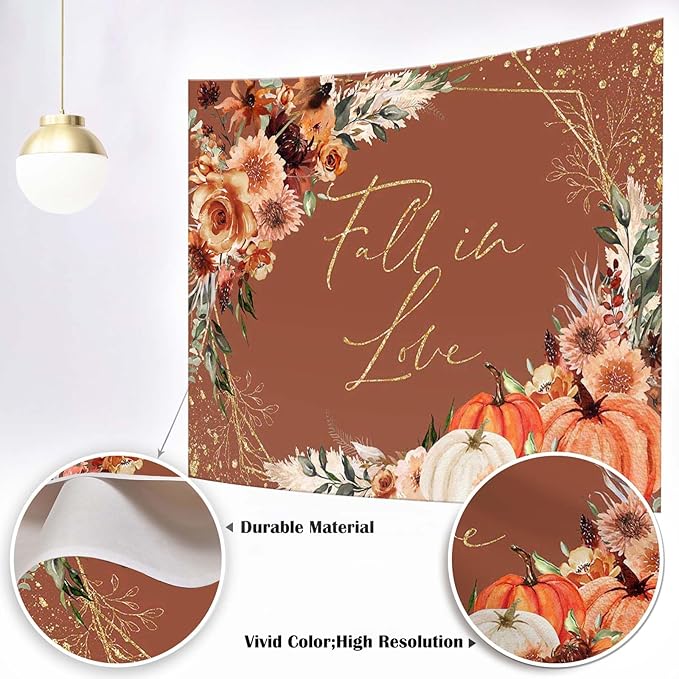 Mocsicka Fall in Love Bridal Shower Backdrop Boho Autumn Leaves Pumpkin Bride - Image 5