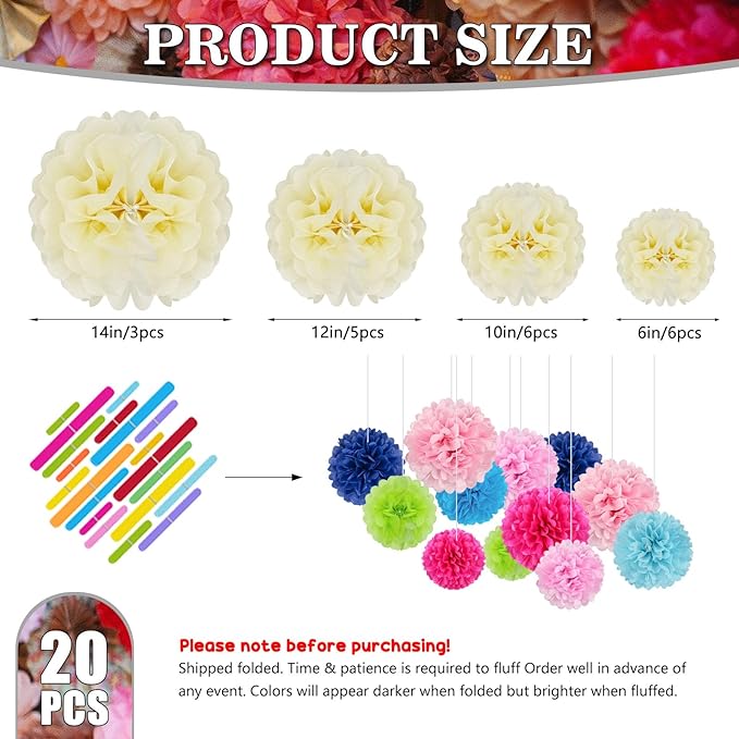 Tissue Paper Pom Poms, Ivory Tissue Paper Flowers, Hanging Flower Balls - Image 2