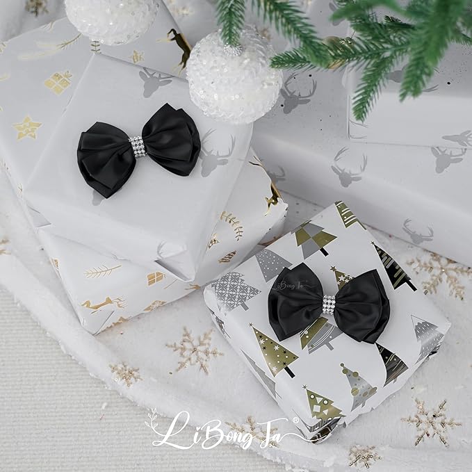 Black Satin Bows 4'' Premade Black Ribbon Bows, Gift Bows - Image 6