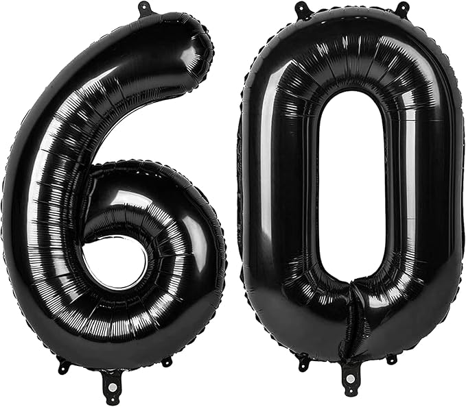 Black Number 60 Balloon 40 Inch Birthday Decorations, Anniversary and by Upgesy
