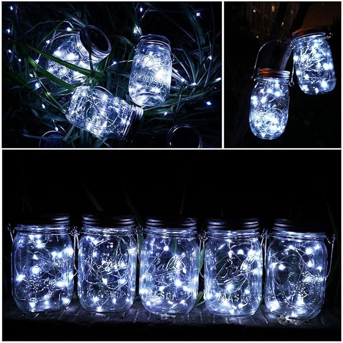 SunKite Solar Mason Jar Lights, 12 Pack 30 LED Waterproof Fairy Firefly Jar - Image 3