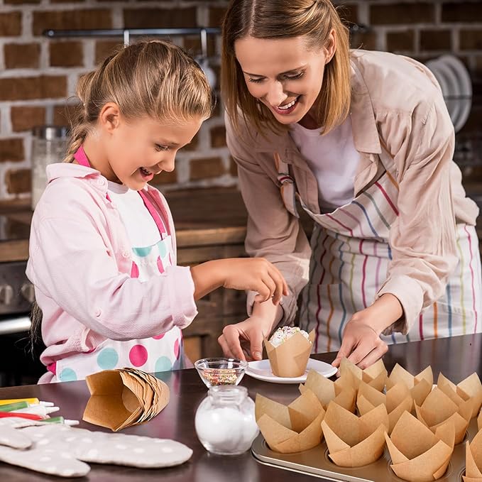 Natural Tulip Cupcake Liners for Baking 200 Cups, Unbleached Parchment paper - Image 7