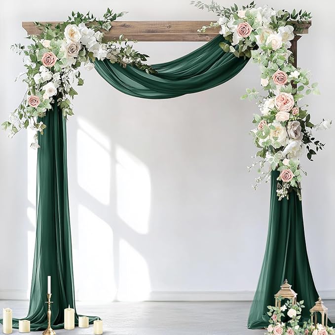 Socomi Wedding Arch Draping Fabric 1 Panel 29" x 19Ft Emerald Green Sheer by Socomi