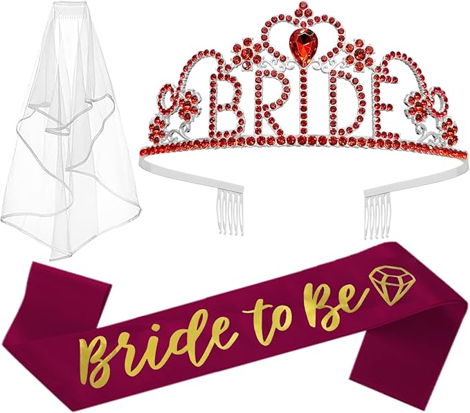 JETKONG 3 Pcs Bachelorette Party Decorations BRIDE Crown, Bride to Be Sash&Veil by JETKONG