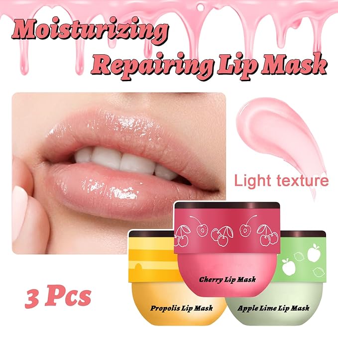 3 PCS Bee Lip Balm Mask Honey Pot, Watermelon, Cherry & Coconut Propolis - Image 3