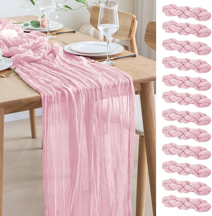 Asee'm 12pcs Cheesecloth Table Runner 120 Inches Blushing Pink Boho Gauze by Aseem