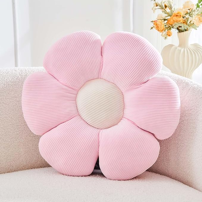 Pink Flower Pillow, 19.6" Cute Flower Shaped Floor Pillow, Aesthetic Floral by Kcvvcr