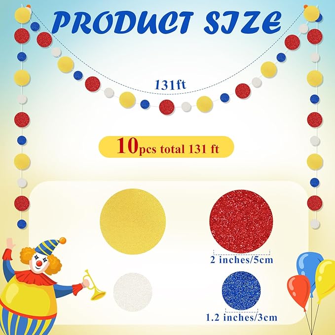 Outus 10 Pieces Colorful Dots Paper Garland Round Glitter Garland Hanging - Image 2