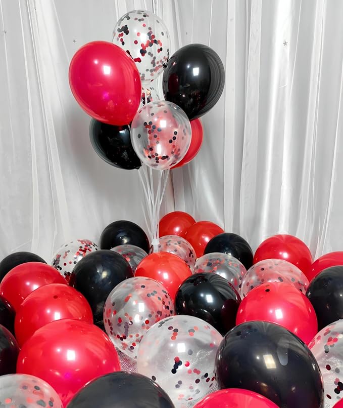 300 Pack Red and Black Balloons 12 Inch Red Black Confetti Balloon - Image 4