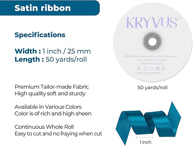 Turquoise Satin Ribbon 1 inch X Continuous 50 Yards, Single Face Polyester - Image 3