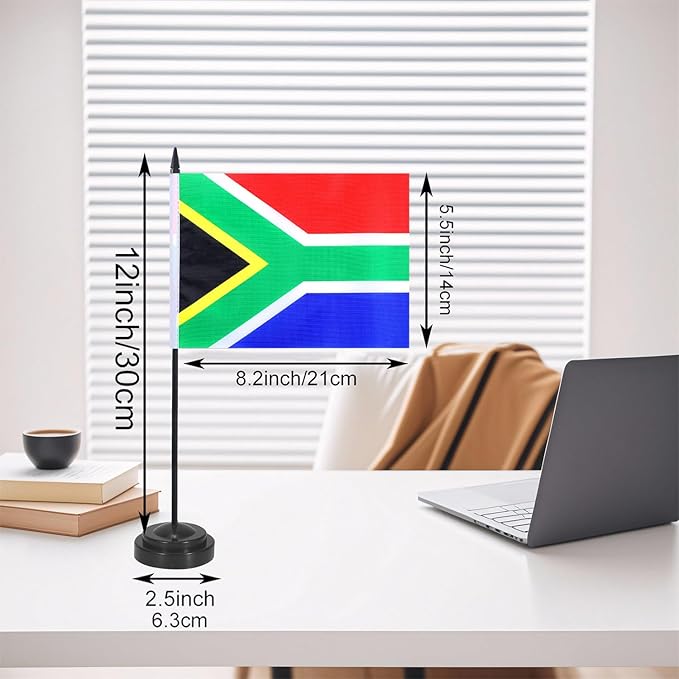 South Africa Desk Flag 12" Solid Pole Deluxe Set South African Flags Banner - Image 2