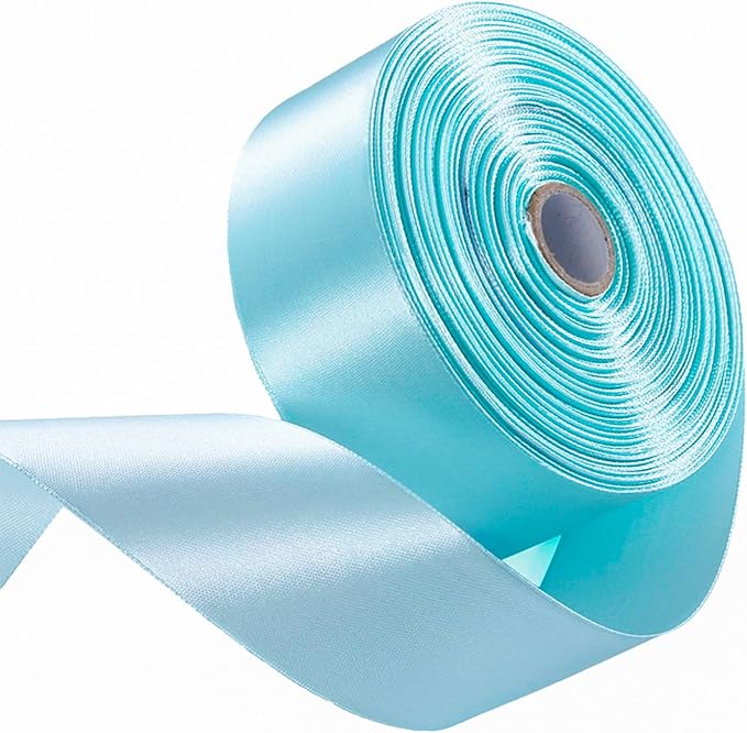 1-1/2" x 50 Yards Aqua Blue Satin Ribbon Single Faced Fabric Ribbons by Oakarbo