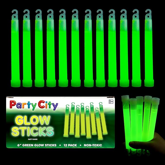 Party City Green Glow Sticks Bulk Pack 6”- 12pk Glow in the Dark Sticks by PartyCity
