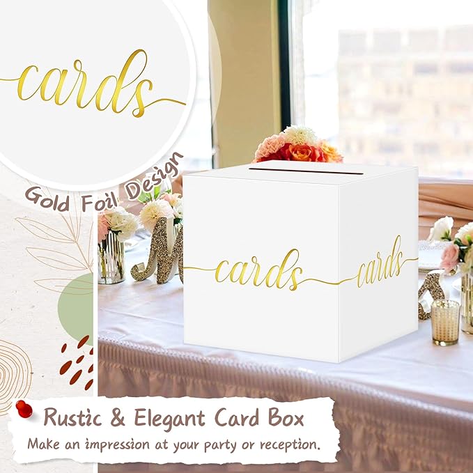 QIKSION White Wedding Card Box, Wedding Reception, Graduation, Baby Shower - Image 3