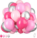 Pink and Silver Balloons, 12 Inch Hot Pink Pastel Latex Balloon Metallic Chrome by BIAPIAN