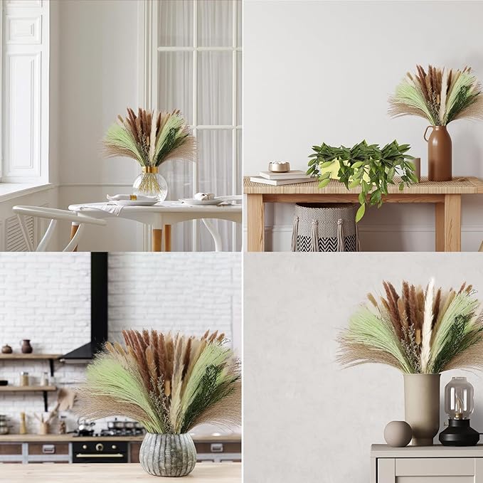 N&T NIETING 85 Pcs Green Dried Pampas Grass-White Pompas Grass, Reed Grass - Image 2
