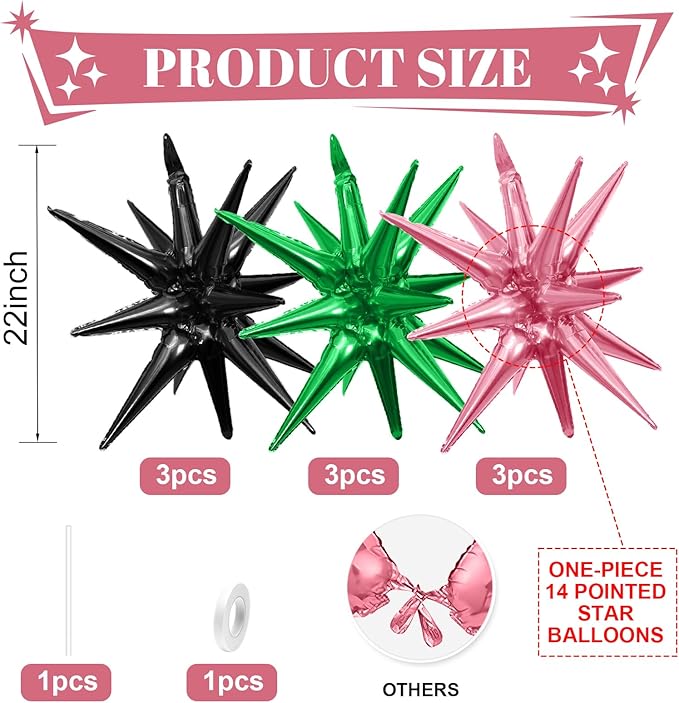 Pink Green Black Star Balloons - Image 2