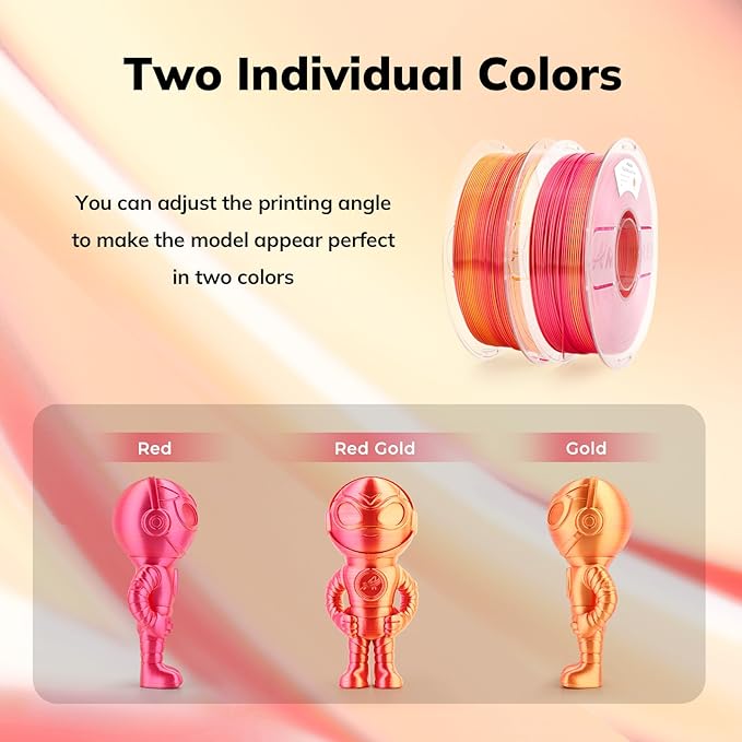 AMOLEN Silk PLA 3D Printer Filament, Dual Color Red Gold PLA 1.75mm, Shiny - Image 3