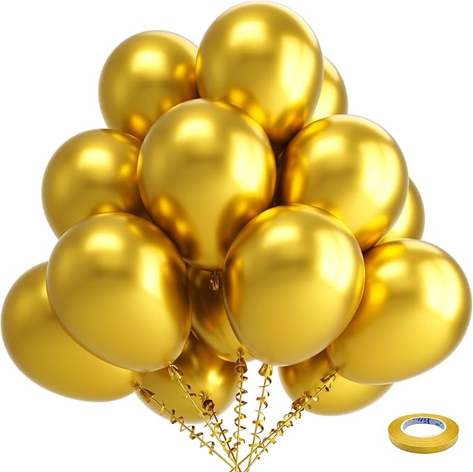 Bezente Gold Metallic Chrome Latex Balloons, 100 Pack 12 inch Gold Round Helium by Bezente