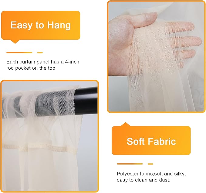 Fomcet Champagne Tulle Backdrop Curtains - Image 3