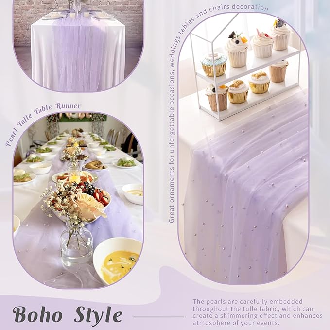 Set of 6 Pearl Table Runner 29 x 120 Inch Tulle Fabric Lace Table Runners Boho - Image 5