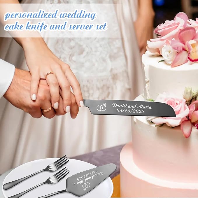 Personalized Wedding Cake Knife and Server Set, Custom Names Cake Cutting Set - Image 2