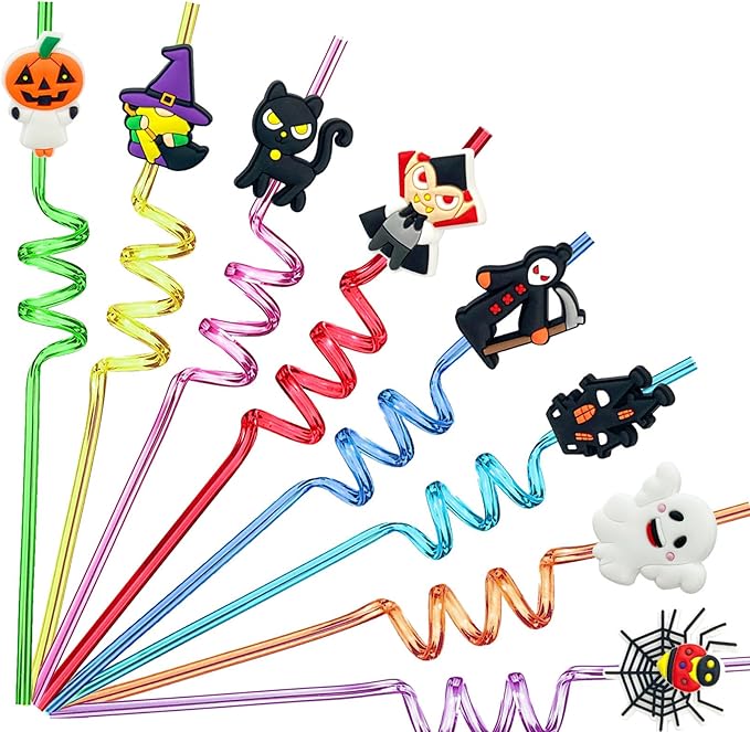 24 PCS Reusable Straws for Halloween Theme Party Birthday Decorations by pozzolanas