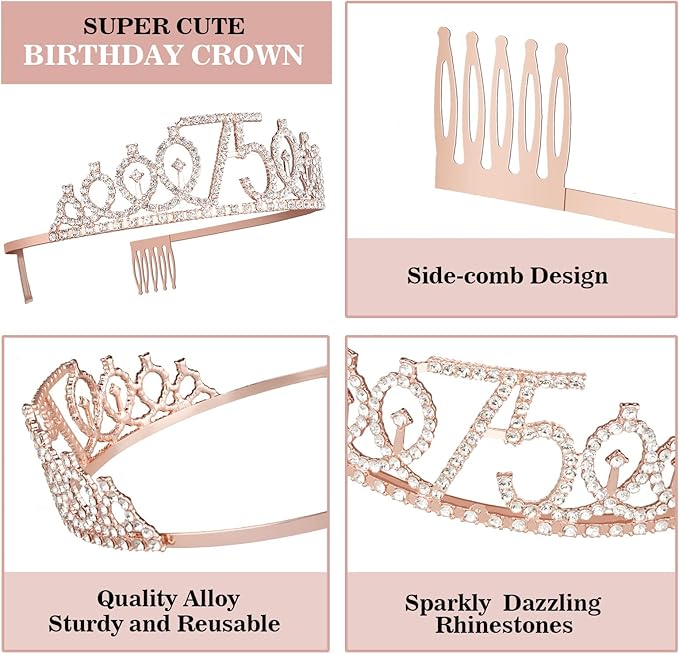 75th Birthday Decorations for Women Including Sash, Crown/Tiara, Candles and - Image 4
