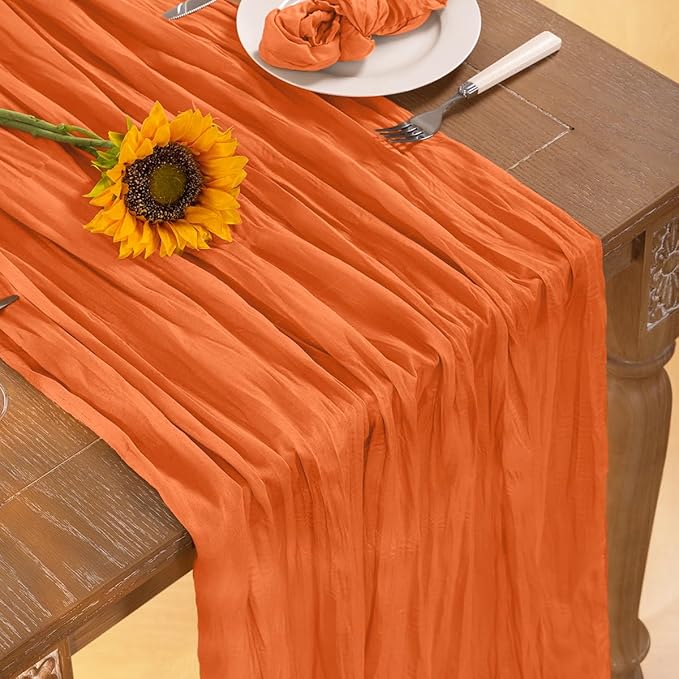 Orange Cheesecloth Table Runner Halloween Orange Table Runner Boho Gauze 120 - Image 4