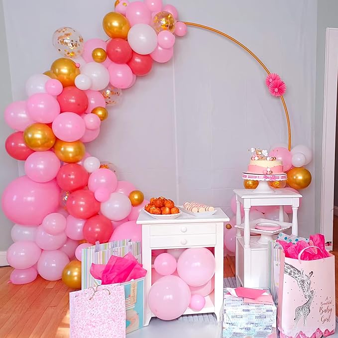 Pink Gold Balloons Set, 12 Inch Pink White Latex Balloons Pink Confetti Helium - Image 4
