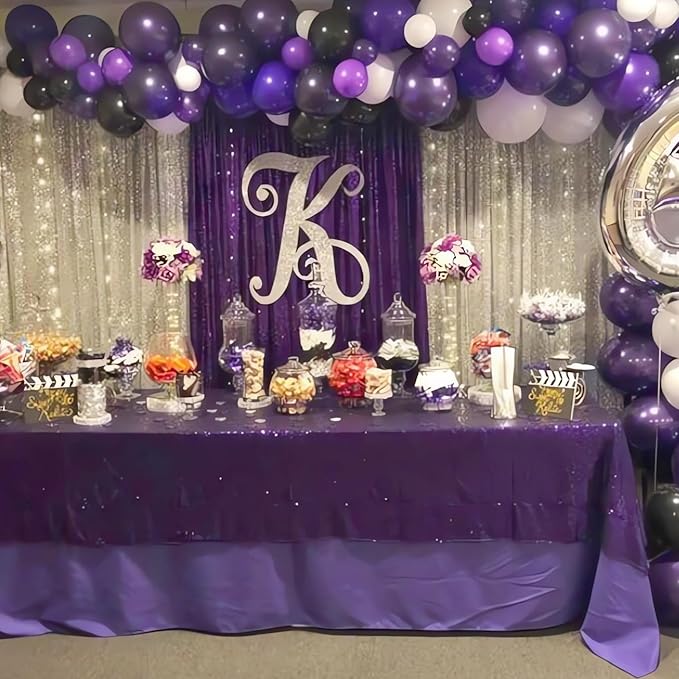 ShinyBeauty Purple and Silver Sequin Backdrop Curtains, 4 Panels 2FTx8FT - Image 5