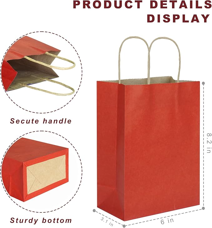 25 PCS Small Dark Red Gift Bags Kraft Paper Bags - Image 2