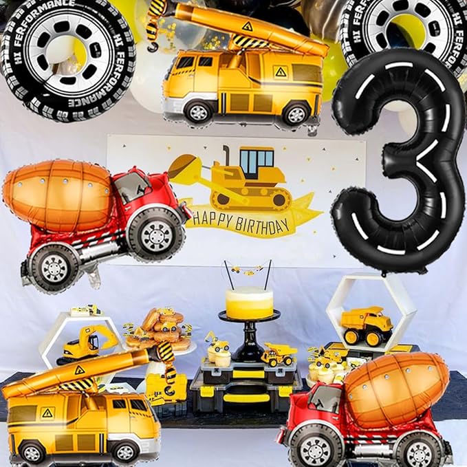 3rd Birthday Decorations for Boys Construction Balloons 40inch Number 3 - Image 6
