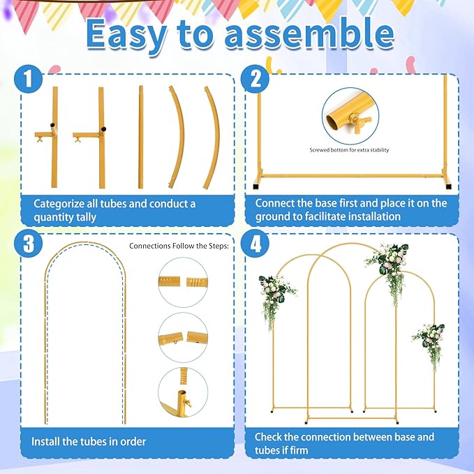 Metal Arch Backdrop Stand Set of 3, Easy Assemble Balloon Arch Stand Kit - Image 5
