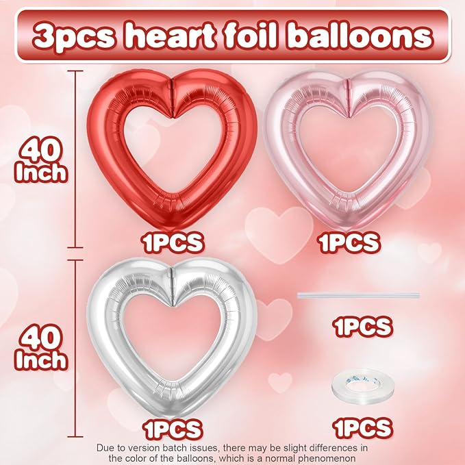 Pink Red Silver Heart Balloons - Image 2
